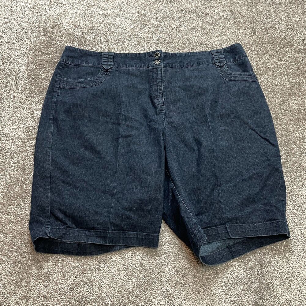 Cato Chino Shorts Womens Plus 20W Blue Chambray Cotton Zip Pockets Casual 10"
